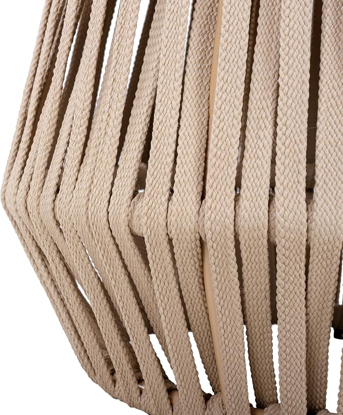 Outdoor Side End Table for Patio with Rope and Acacia Wood, Small Round Patio Table, Outside Boho Accent Table for Backyard Balcony Gazebo Party, Beige