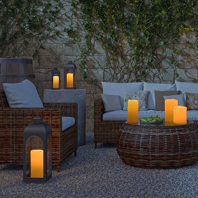 10" x 5" Waterproof Outdoor Flameless Candles Battery Operated LED Flickering Pillar Candles with Remote and Timer for Indoor Outdoor Lanterns, Long Lasting, Ivory White Large, Set of 2