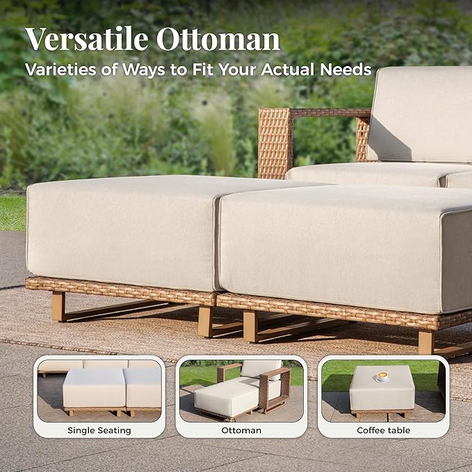 8 Pieces Outdoor Patio Furniture Set, Wicker Rattan Modular Sofa Couch, Sectional Patio Conversation Set with 10" Extra Thick Cushions for Deck Backyard Lawn