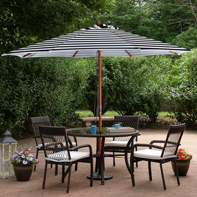 Northlight Striped Outdoor Patio Market Umbrella with Wooden Pole - 8.5' - Blue and White