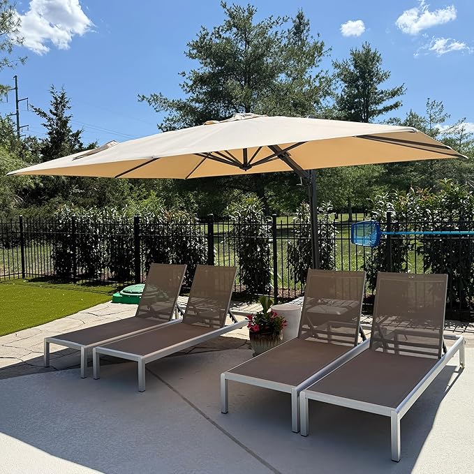 PURPLE LEAF 10' X 13' Rectangle Patio Umbrella Large Outdoor Aluminum Offset Umbrella with 360-degree Rotation Cantilever Umbrella for Garden Deck Backyard Pool, Beige
