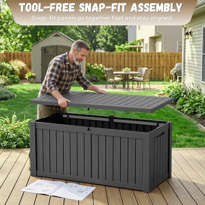 EasyUp 150 Gallon Deck Box Large Deck Box for Indoor and Outdoor,Waterproof Storage Boxs for Patio Furniture,Garden Tools,Cushions, Lockable and UV Resistant,Easy to Install(Black)