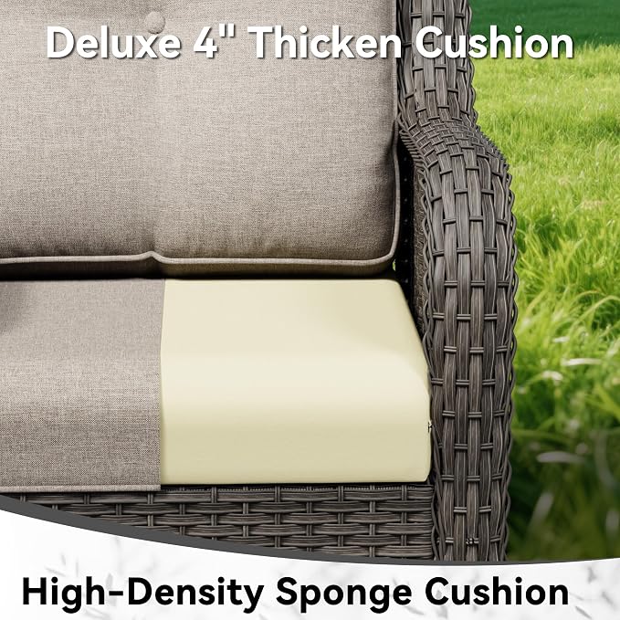 Swivel Rocker Patio Chairs Set of 2 - Outdoor Wicker Patio Furniture Set 2 Pieces with Thickened Olefin Cushions, High Back and Deep Seating, Hand-Woven PE Rattan for Porch, Deck, Beige