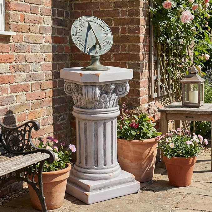 Merax 18.50" H Ionic Pedestal Plant Stand, MGO Decorative Pedestal Side Table for Indoor Outdoor Entryway Garden Home, Antique White, No Assembly Needed