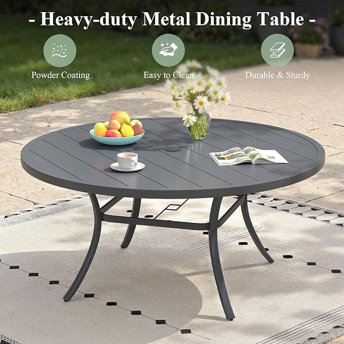 Outdoor Dining Set for 6, 50" Outdoor Dining Table with Umbrella Hole and Padded Textilene Patio Swivel Chairs, 7 Pieces Patio Table and Chairs Set for Garden Backyard, Grey and Dark Grey
