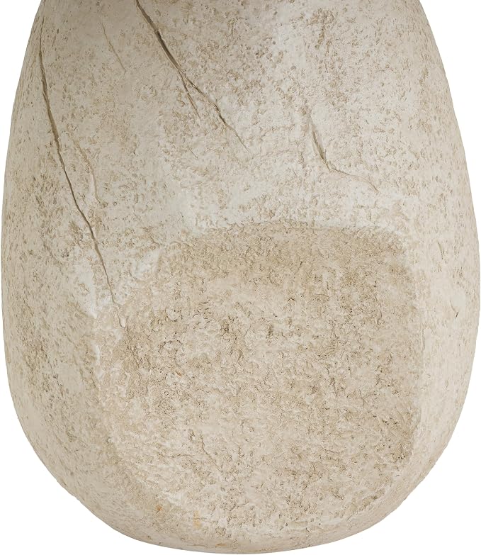 Merax Small Outdoor Patio Side Table, Modern MGO Round Accent End Table with Pear-Shaped Base & Faux Wood Grain Top, Beige Sculptural Finish, 19.3" Height Side Table for Poolish Garden Balcony