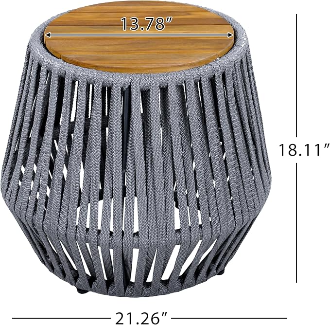 Outdoor Side Table, Acacia Wood & Grey Rope