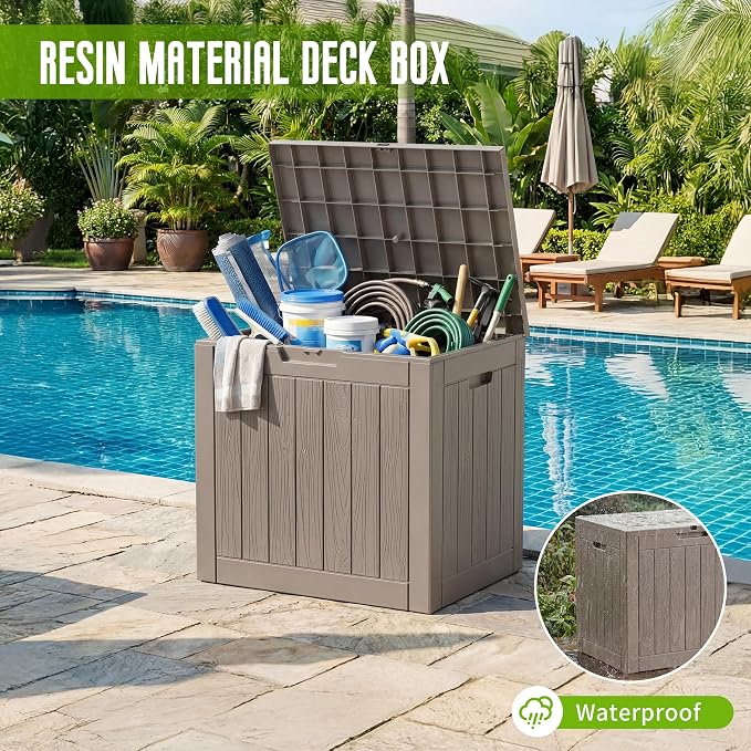 Vixzen 35 Gallon Deck Boxes Outdoor Waterproof, Lockable Resin Storage Box with lid for Furniture Cushions, Weatherproof Containers Outside Storage Boxes for Garden Patio Pool Tools(Black, 35 Gallon)