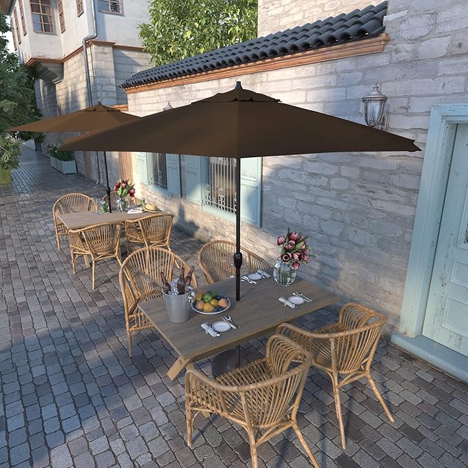California Umbrella 9' Round Aluminum Outdoor Deck, Pool or Patio Umbrella, Crank Lift, Auto Tilt, Bronze Pole, Teak Olefin