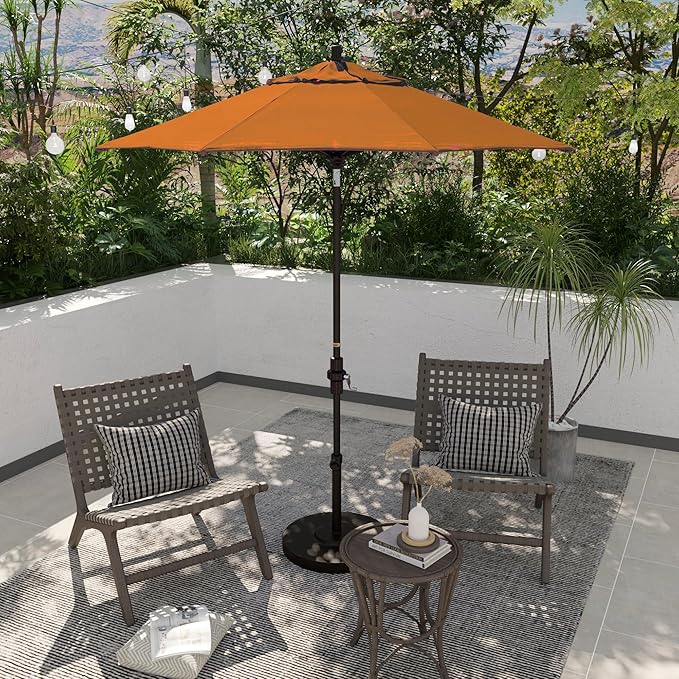 California Umbrella 7.5' Rd. Aluminum Patio Umbrella, Crank Lift, Collar Tilt, Bronze Pole