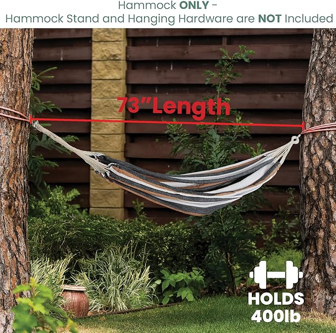 Northlight 32816501 Striped Woven Cotton Double Brazilian Hammock Neutral, Brown