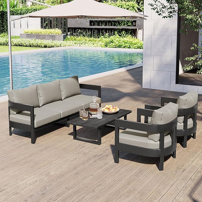 Merax Patio Conversation Set, Outdoor Seating Set with Thick Cushions for Ultimate Comfort, Perfect for Lawns/Patios/Poolside, Light Gray