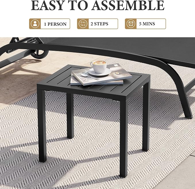 Crestlive Products Outdoor Side Table,Aluminum Rectangular Side/End Table, Small Patio Coffee Bistro Table for Outdoor Indoor (Black)