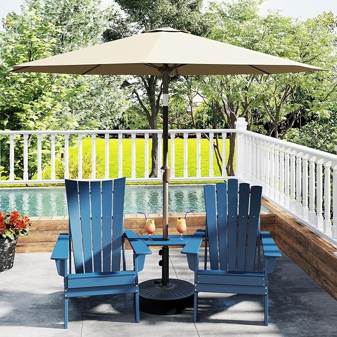GREENVINES 9-FT-Patio-Umbrella | Outdoor-Table-Umbrellas | 8 Sturdy Fiberglass Ribs | Push Button Tilt & Crank | Waterproof | Market Umbrella | for Pool Backyard Garden Deck | Tan