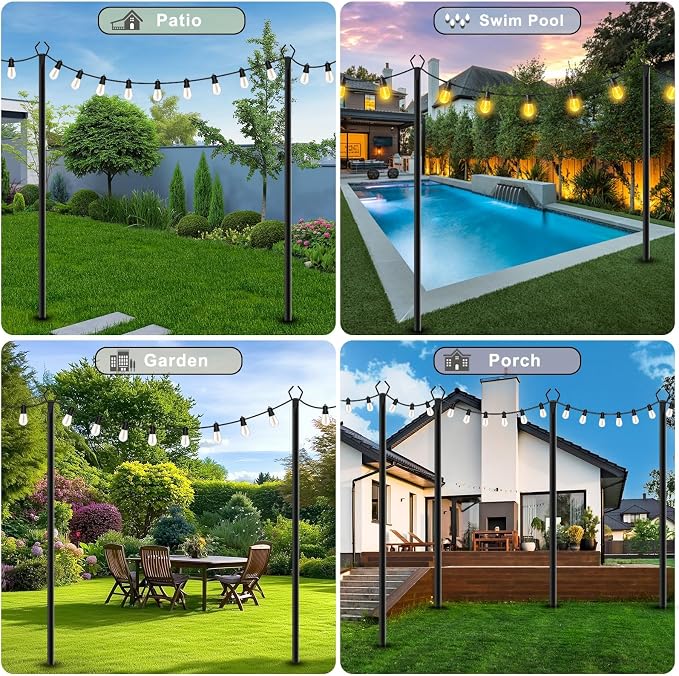 6 Pack 10 FT String Light Poles,Metal with Fork Lights Poles for Outdoor String Light, Rustproof Heavy Duty for Outside Garden,Patio,Wedding,Backyard,Deck,Party