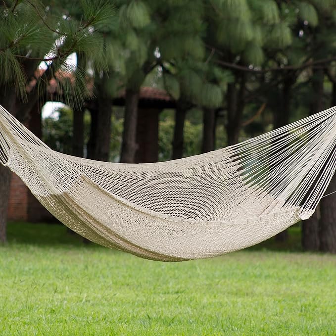 NOVICA Natural Off White Hand Woven Cotton Mayan 2 Person XL Rope Hammock, Caribbean Beach' (Double)