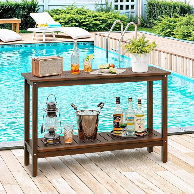 ZenStyle Solid Wood 48in 2-Shelf Console Table, Indoor Outdoor Accent Plant Table Storage Organizer w/Foot Sliders for Patio, Deck, Porch, Garden (Espresso)