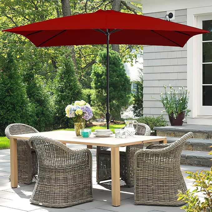 Ayge 8x10FT Large Rectangular Patio Umbrella Outdoor Table Umbrella w/Crank Rectangle Market Umbrella UV Protection for Garden, Deck,Lawn,Yard & Pool, Red