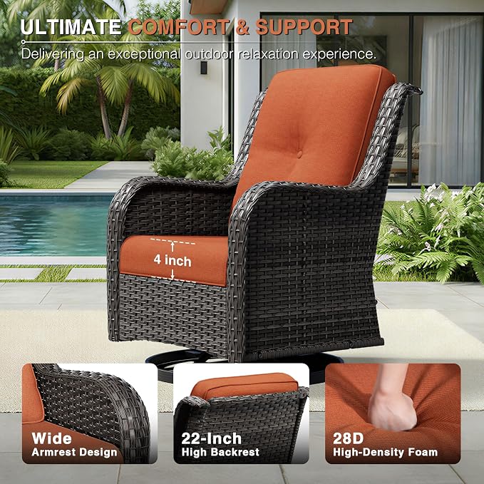 Joyside 4 Piece Wicker Patio Furniture Set, Outdoor Swivel Rocker Patio Chairs with High Back, Deep Seating, Wide Armrest, Thickened Cushions, Outdoor Furniture for Deck, Porch Use