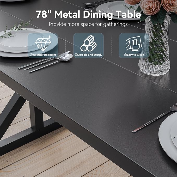 ALAULM 9-Piece Patio Dining Set,Outdoor Metal Dining Set with 2 Swivel Chairs & Rectangle Table with 1.5 Umbrella Hole, Patio Dining Table and Chairs for Backyard,Grey
