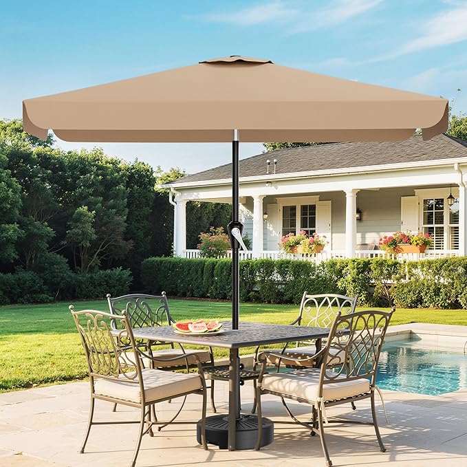 AreShark 6.5 x 10 FT Rectangular Valance Patio Umbrella, Outdoor Umbrella with Tilt and Crank, Market Table Umbrellas W/ 6 Ribs UV Protection for Garden, Deck, Backyard and Pool, Beige