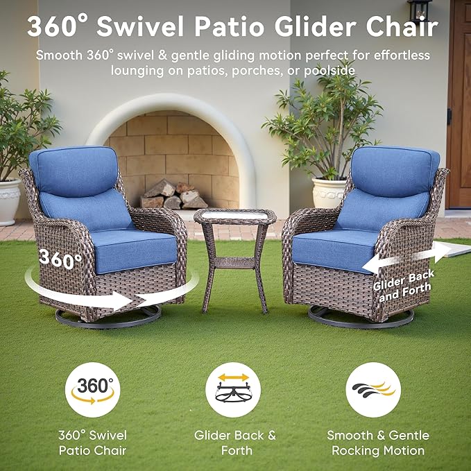 Luxury High Back Outdoor Furniture with 6-Inch Thick Cushions, Patio Furniture Set with Swivel Chairs, 8 PCS Wicker Conversation Set for Porch, Balcony, Deck and Yard