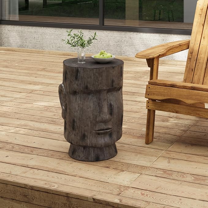 14.1" Side Table,Easter Island Moai Statue Pedestal End Table Stool | For Home Patio Deck Sunroom Garden Balcony Yard Lawn,Light Grey