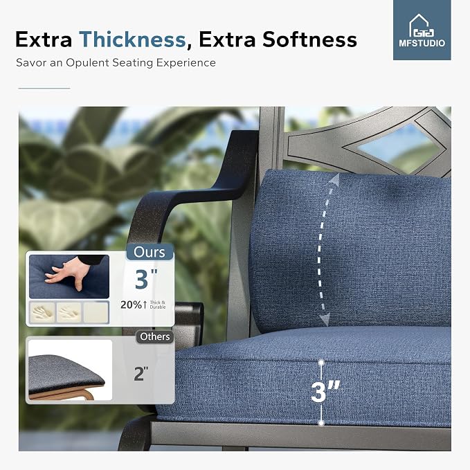 MFSTUDIO 7 PCS, Patio Dining Set, 60"×38", 4 Swivel Chairs, Umbrella Hole | Blue, Steel, Metal, E-coated frame