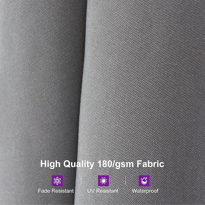 PURPLE LEAF 13ft Double-Sided Patio Umbrella with Solar Lights Outdoor Market Umbrella with Base and Crank Handle Table Umbrella for Backyard Pool Garden Deck, Grey