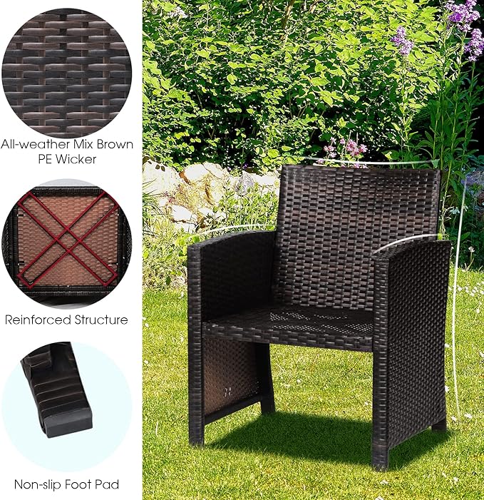 Tangkula 3 Pieces Outdoor Wicker Conversation Set with Waterproof Cover, 2 Patio PE Rattan Cushioned Chairs with Side Storage Table, Suitable for Front Porch, Balcony, Garden, Poolside (White)