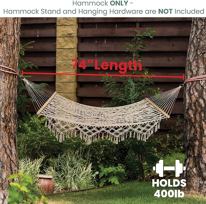 Northlight 74" White Lattice Macrame Rope Hammock with Wooden Bars