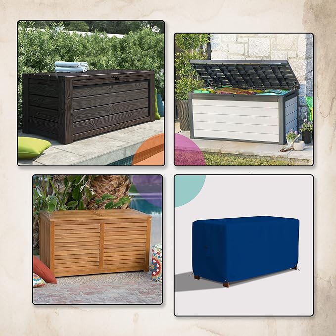 Covers & All Patio Deck Box Cover - Heavy Duty 18 Oz Waterproof Outdoor Yard Cushion Storage Box Protection 100% Weather Resistant with Air Pockets and Drawstring. (44”W X 28”D x 24”H, Blue)