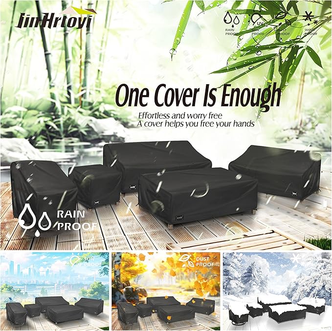 JinHrtoyi Patio Square Table Cover,40Wx40Dx23H Inches 100% Waterproof Heavy Duty Outdoor Coffee Table Cover,Black Minimalism Style Outdoor Furniture Covers