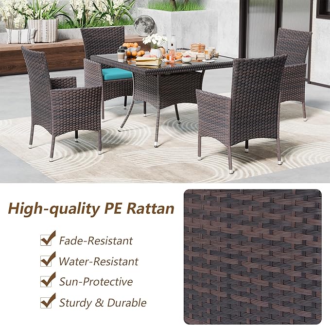 Kullavik 10 Pieces Outdoor Dining Set Patio Rattan Furniture Set,Patio Dining Table and Chairs Set with 8 Chairs and Cushions,Square Glass Tabletop with Umbrella Hole for Patio,Backyard,Blue