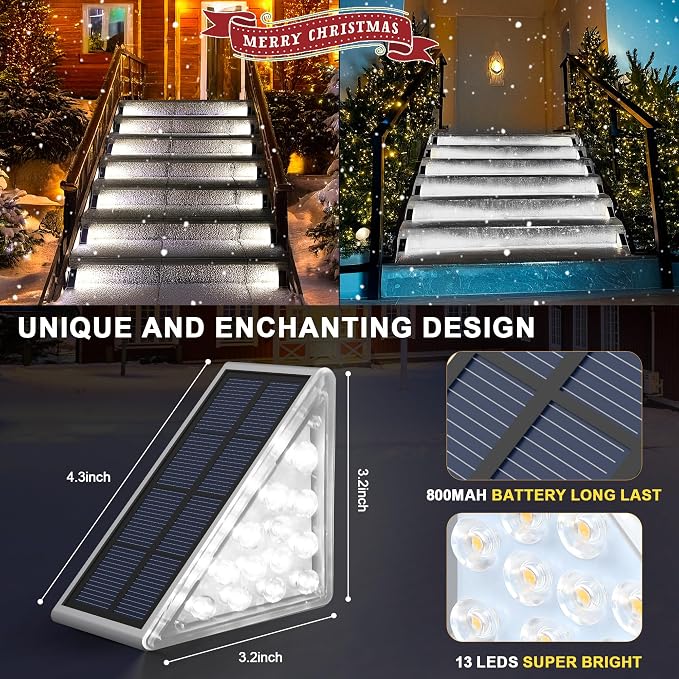 AUDLES LED Solar Step Lights Waterproof Outdoor Stair Lights, Solar Deck Lights Outdoor Decor IP67 Solar Lights for Yard, Patio, Garden, Walkways, Front Door, Pathway, Driveway (8)