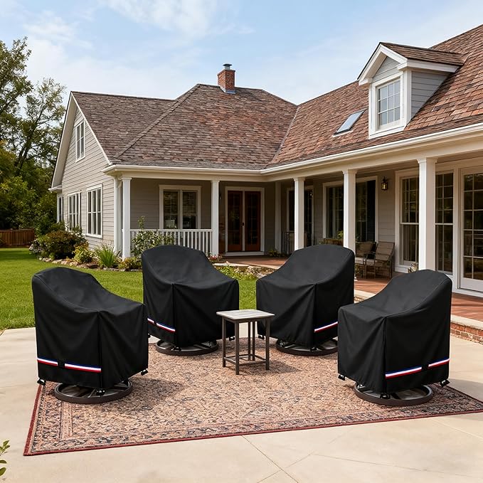 Patio Chair Covers Waterproof Swivel Outdoor Chair Cover, 35W x 37D x 36H Inches Patio Furniture Covers 4 Pack (Black)