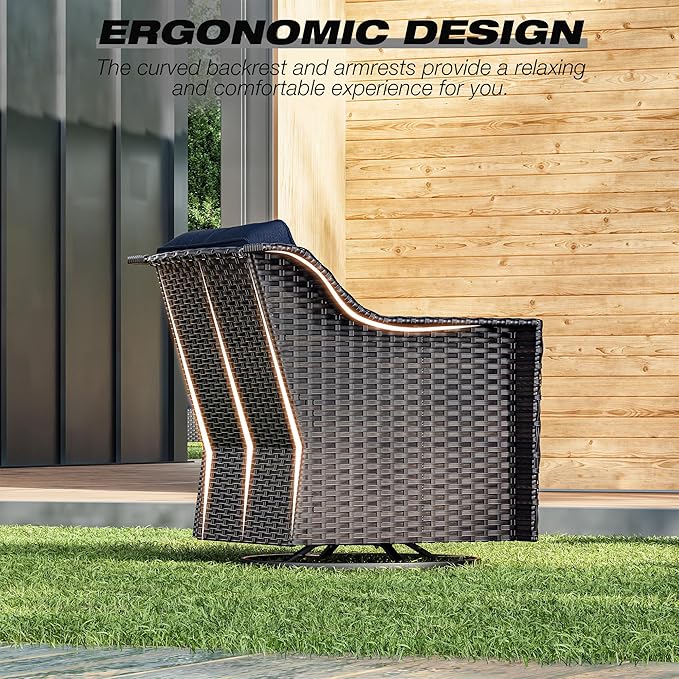Joyside Wicker Patio Furniture Sets, 9 Pieces Upgraded Large Size Outdoor Furniture with Swivel Rocking Patio Chairs, Patio Dining Chair, 3-Seat Sofa, Outdoor Ottoman, Coffee Table, Thick Cushions
