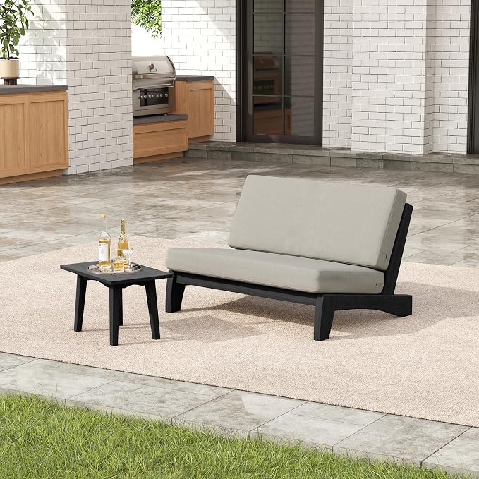 2 Pieces Patio Furniture Sets, All-Weather Outdoor Wood Bistro Set Patio Conversation Side Table Chiars and Patio Loveseat for Balcony, Backyard