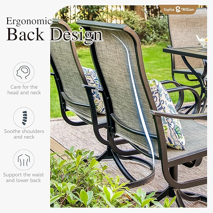 Sophia & William Patio Set with Umbrella 6 Pieces Outdoor Dining Set with 10ft 3 Tier Red Patio Umbrella Windproof, 4 x Swivel Patio Dining Chairs, Patio Table and Chairs for Garden Backyard