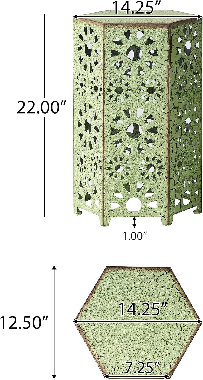 Merax Iron Patio Side Table with Sunburst Cut Out Design 14"x22" Outdoor End Table Hexahedron Accent Table (Green)