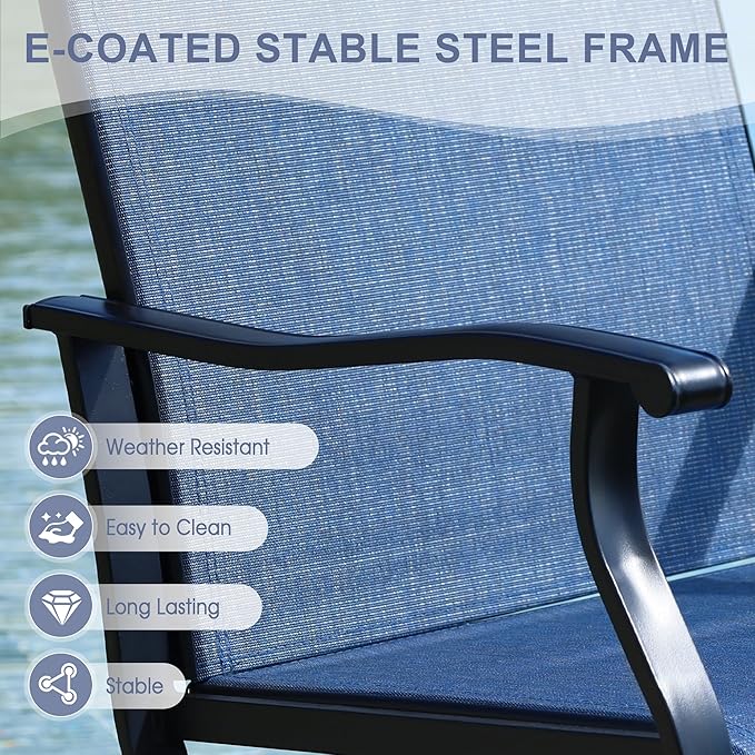 VICLLAX 7 Pieces Patio Dining Set, Patio Furniture Set of 6 Patio Swivel Dining Chairs and Rectangular Patio Table with Storage Shelf, Navy Blue Chairs & Black Tabletop