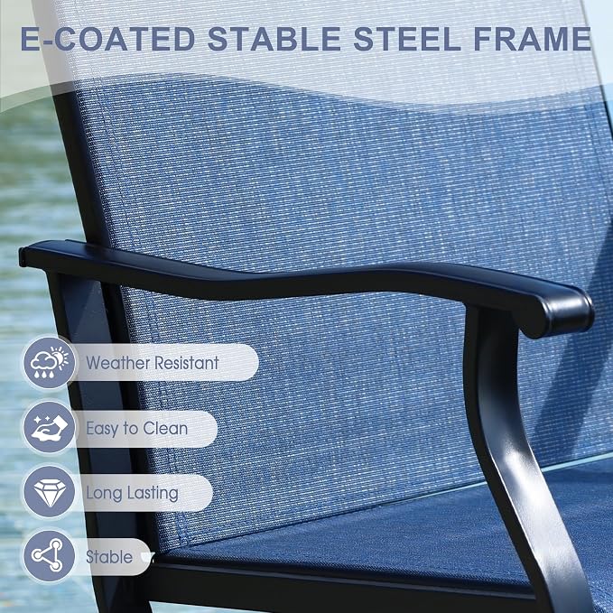 VICLLAX 5 Pieces Patio Dining Set, Patio Furniture Set of 4 Patio Swivel Dining Chairs and 40.6" Patio Spliced Round Tabletop with Storage Shelf, Navy Blue Chairs & Black Tabletop