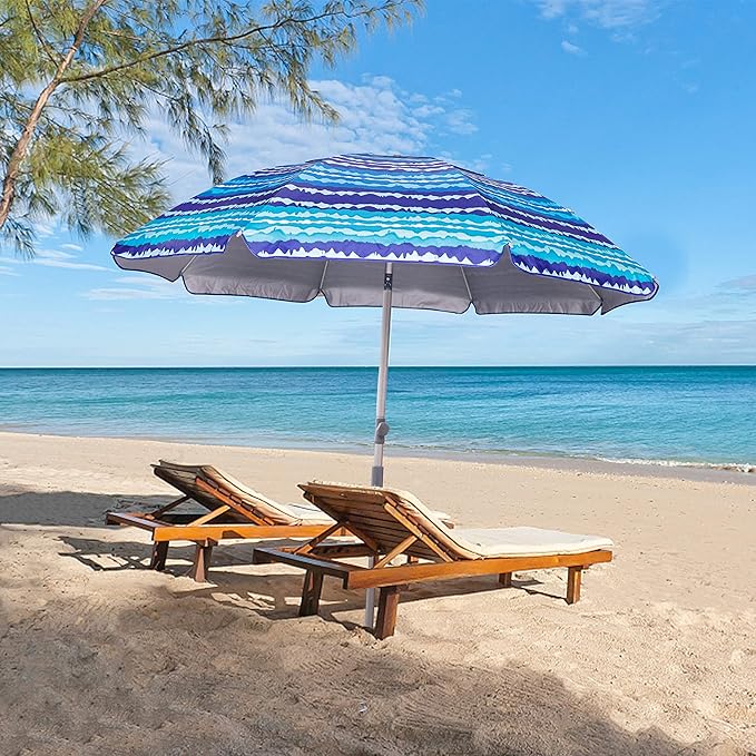 Blissun 7.2' Beach Umbrella with Sand Anchor, Outdoor Portable Beach Umbrella for Sand with Tilt Pole, Carry Bag, Air Vent