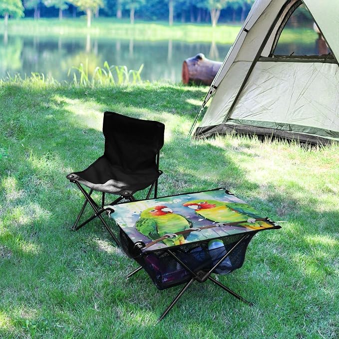 Cute Colored Parrots Folding Camping Table Portable Camping Table with Carry Bag for Outdoor Picnic Beach BBQ