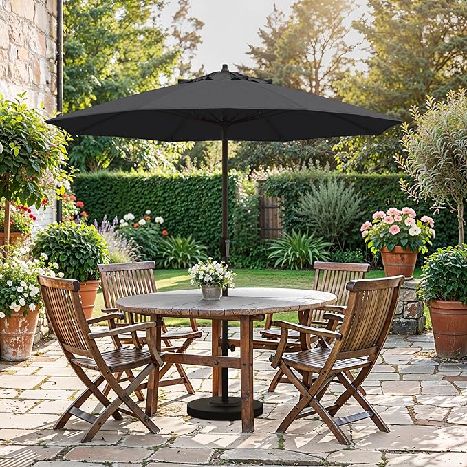 California Umbrella 12-Year Protection 7.5-Ft Outdoor Patio Umbrella, Sunbrella Fade-Resistant Fabric, Auto-Tilt, Heavy Duty Aluminum Frame, 8 Reinforced Ribs for Pool or Deck, Bronze Pole, Black