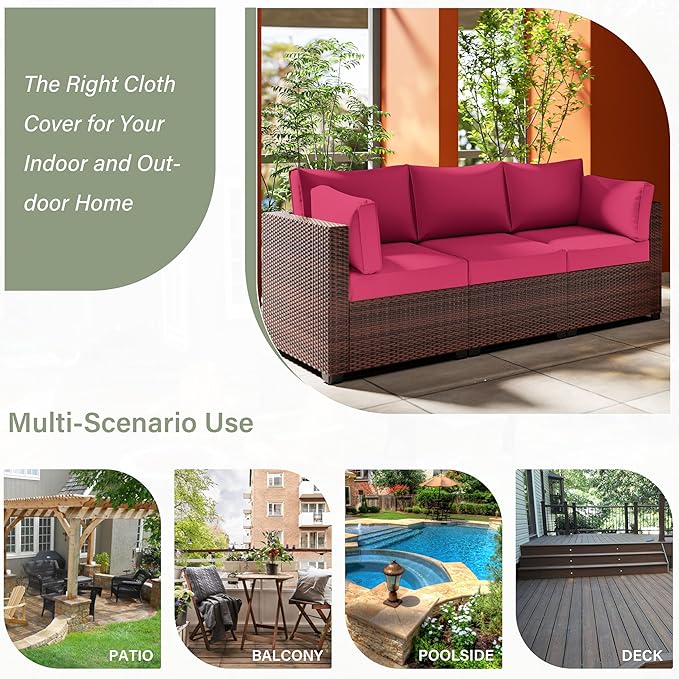 8 pcs Outdoor Cushion Slipcovers Outdoor Patio Cushions Covers Replacement Waterproof with Zipper w/3 Seat Cushion Covers and 5 Backrest Pillow Covers, Covers Only