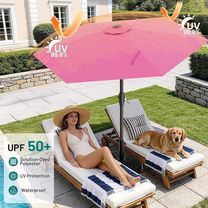 AreShark 7.5FT Patio Umbrella Table Market Umbrella w/Tilt and Crank, Heavy-Duty Outdoor Umbrellas for Pool, Deck, Garden and Backyard, Rose Pink