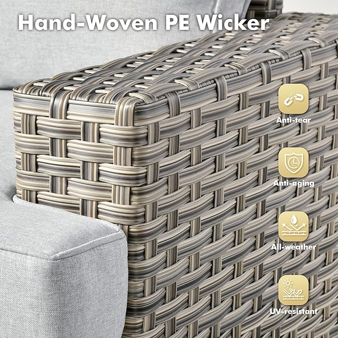 Weaxty 9 Pieces Patio Furniture Set, Outdoor Sectional Furniture Sofa Set w/Swivel Rocking Chairs Coffee Table, PE Wicker Modular Couch Conversation Set for Backyard Garden,Gray