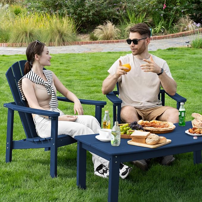 nevilywood Compact Stackable Adirondack Chairs Set of 4,HDPE,380lbs,Navy | 26.3" Wide HDPE.All-Weather Outdoor.Maintenance-Free.Stackable for Storage.25°Curved Straight Backrest.Quick Assembly