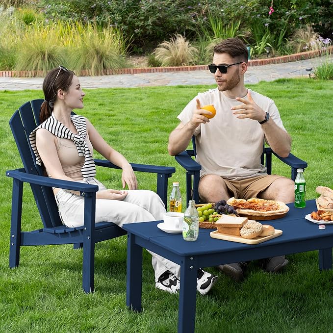 nevilywood Compact Stackable Adirondack Chairs Set of 2,HDPE,380lbs,Navy | 26.3" Wide HDPE.All-Weather Outdoor.Maintenance-Free.Stackable for Storage.25°Curved Straight Backrest.Quick Assembly